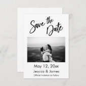 Einfache Typografie Schwarz & Weiß mit Foto Save The Date (Vorne/Hinten)
