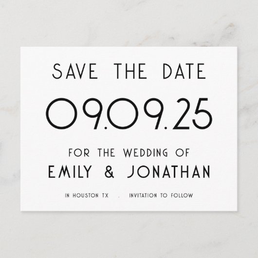 Einfache Typografie Schwarz-weiße Hochzeit Ankündigungspostkarte (Vorderseite)