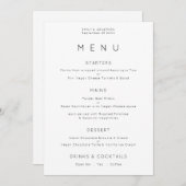 Einfache Typografie Schwarz-weiße Wedding Menu Car Einladung (Vorne/Hinten)
