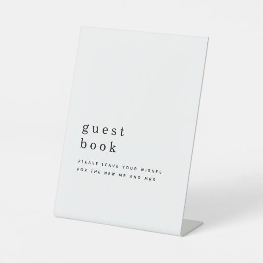Einfache Typografie Schwarz-weißes Gästebuch Sockelschild (Vorderseite)