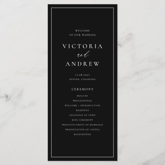 Einfache Typografie-Schwarze Feierliche Hochzeit Programm (Vorderseite)