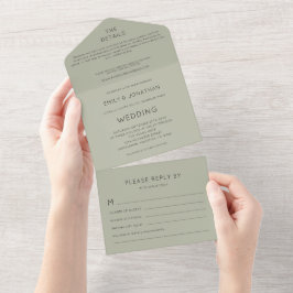 Einfache Typografie Soft Rettend Grüne Hochzeit All In One Einladung