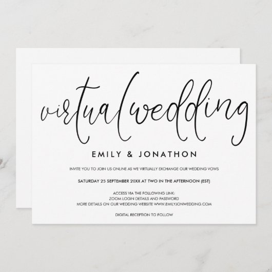 Einfache Typografie, Virtual Wedding Einladung (Vorne/Hinten)