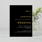 Einfache Typografie Wedding Black Gold Real Folieneinladung (Stehend vorne)