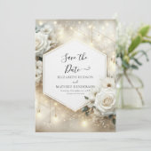 Einfache Typografie White Roses Wedding Save The Date (Stehend Vorderseite)