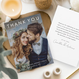 Einfache typografische Hochzeit des modernen Fotos Dankeskarte