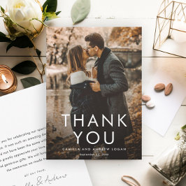 Einfache typografische Hochzeit des modernen Fotos Dankeskarte