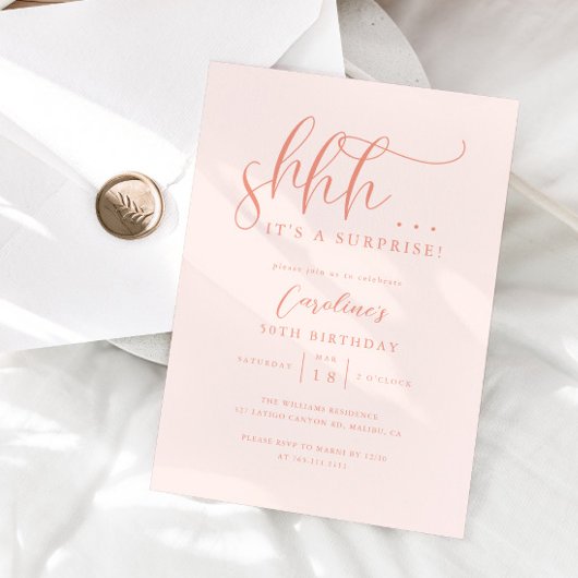 Einfache Überraschung Geburtstagsparty Peach Einladung