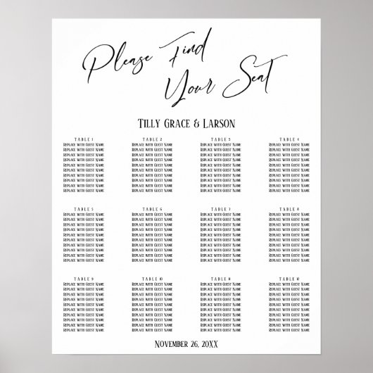 Einfache Übersicht über den Empfang mit Handschrif Poster (Vorne)