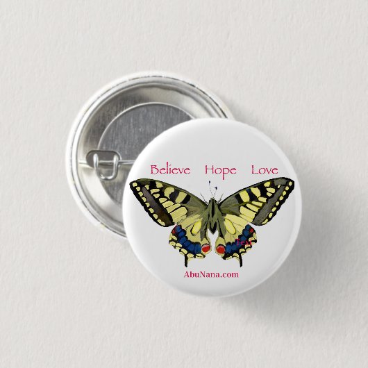 Einfache Überzeugung, Hoffnung, Liebe, Schmetterli Button (Vorne & Hinten)