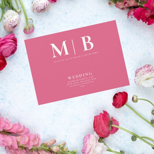 Einfache und einfache Monogramm Rosa Keine Eltern Einladung