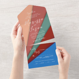 Einfache und elegante 5-farbige Hochzeit All In One Einladung