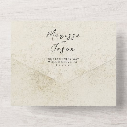 Einfache und elegante Alt Paper Wedding All In One Einladung (Rückseite)