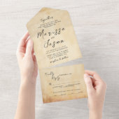 Einfache und elegante alte Rustikale Hochzeit All In One Einladung (Abreißen)