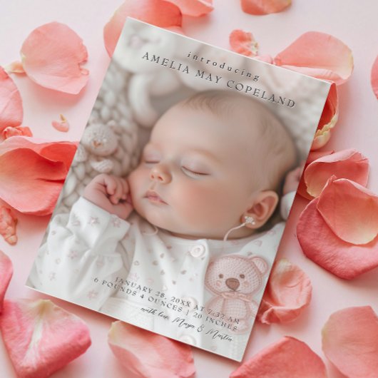 Einfache und elegante Baby Foto Birth Ankündigung