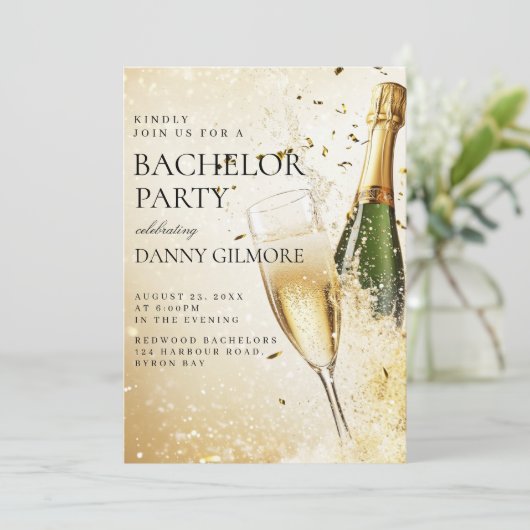 Einfache und elegante Bachelor Party Einladung (Stehend Vorderseite)