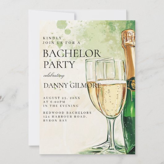 Einfache und elegante Bachelor Party Einladung (Vorderseite)