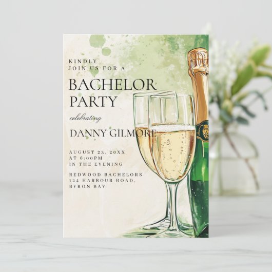 Einfache und elegante Bachelor Party Einladung (Stehend Vorderseite)