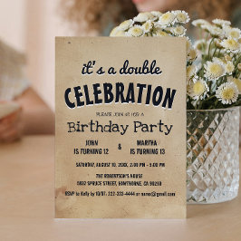 Einfache und elegante Beige Double Birthday Party  Einladung