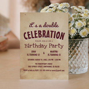 Einfache und elegante Beige Double Birthday Party Einladung