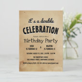 Einfache und elegante Beige Double Birthday Party  Einladung (Stehend Vorderseite)