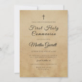 Einfache und elegante Beige Erste Heilige Kommunio Einladung (Vorderseite)