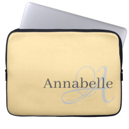 Einfache und elegante Beige Monogramm und Name Laptopschutzhülle