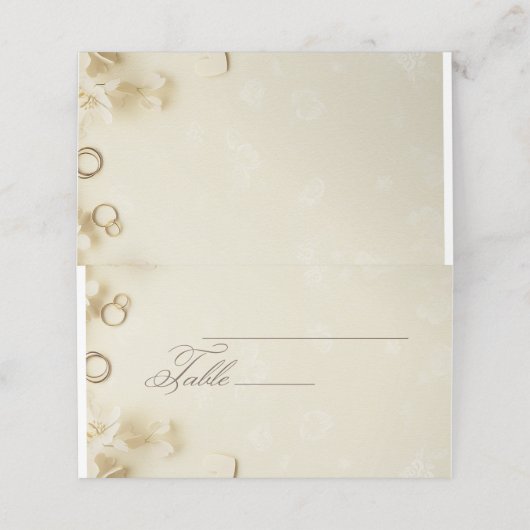 Einfache und elegante Beige Wedding Platzkarte (Außenseite Aufgefaltet)