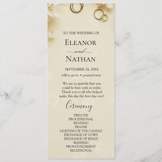 Einfache und elegante Beige Wedding Programm (Vorderseite)