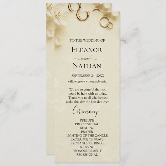 Einfache und elegante Beige Wedding Programm (Vorne/Hinten)