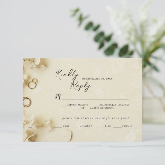 Einfache und elegante Beige Wedding Response Card RSVP Karte (Stehend Vorderseite)