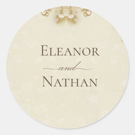 Einfache und elegante Beige Wedding Runder Aufkleber (Vorderseite)