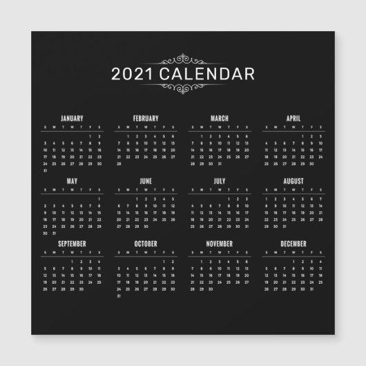 Einfache und elegante Black 2021 Kalender Magnetka Magnetkarte (Vorderseite)