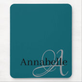 Einfache und elegante blaue Monogramm und Name Mousepad (Vorne)