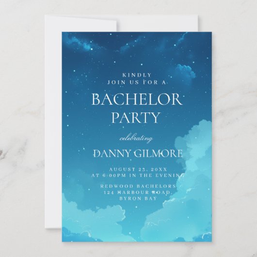 Einfache und elegante Blue Bachelor Party Einladung (Vorderseite)
