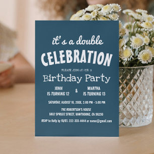 Einfache und elegante Blue Double Birthday Party Einladung