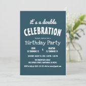 Einfache und elegante Blue Double Birthday Party Einladung (Stehend Vorderseite)