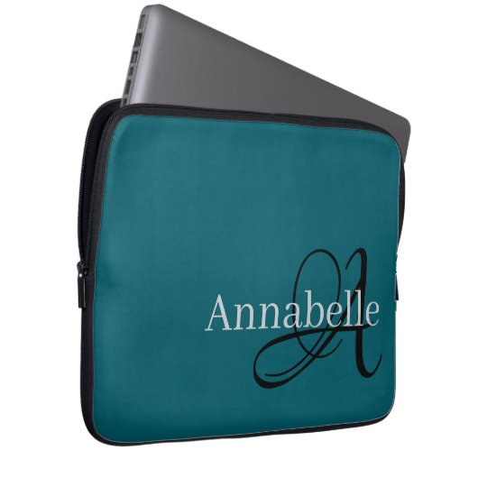 Einfache und elegante Blue Monogramm und Name Laptopschutzhülle (Vorne Rechts)