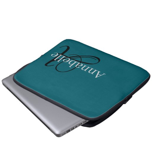 Einfache und elegante Blue Monogramm und Name Laptopschutzhülle (Vorne Knopf)