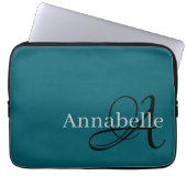 Einfache und elegante Blue Monogramm und Name Laptopschutzhülle (Vorderseite)