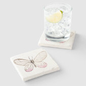 Einfache und elegante Blush Pink Butterfly Steinuntersetzer (Seitenansicht)