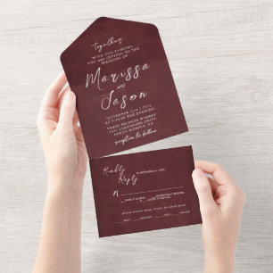 Einfache und elegante Burgundy Wedding All In One Einladung