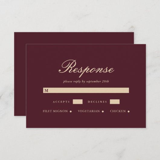 Einfache und elegante Burgundy Wedding RSVP Card (Vorne/Hinten)