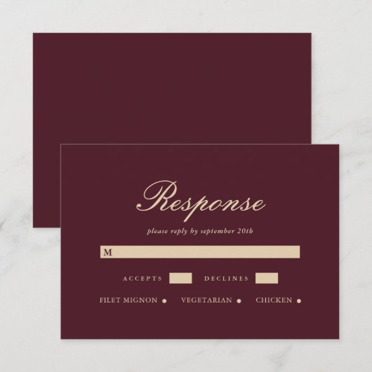Einfache und elegante Burgundy Wedding RSVP Card Karte (Vorne/Hinten)