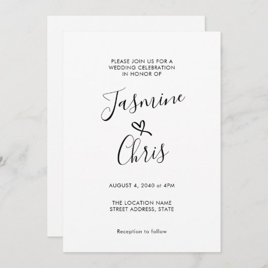 Einfache und elegante Einladung zur Hochzeit (Vorne/Hinten)