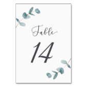 Einfache und elegante Eukalyptus-Blätter Kalligrap Tischnummer (Vorderseite)