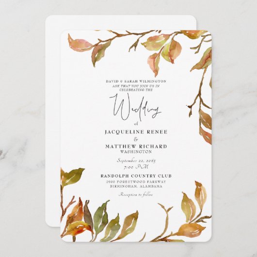Einfache und elegante Fall Foliage Rounded Wedding Einladung (Vorne/Hinten)