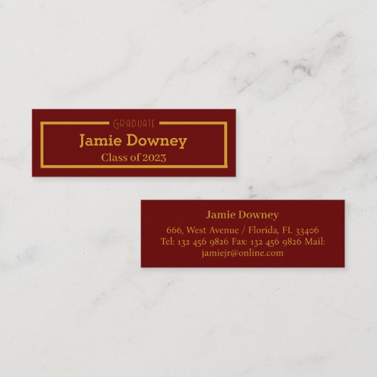 Einfache und elegante Graduate Gold & Black Name C Mini Visitenkarte (Vorne/Hinten)