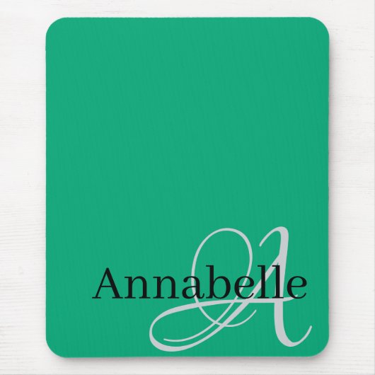Einfache und elegante grüne Monogramm und Name Mousepad (Vorne)