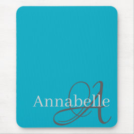 Einfache und elegante hellblaue Monogramm und Name Mousepad